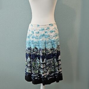 Talbots Pleated A-Line Skirt with Scenic Print